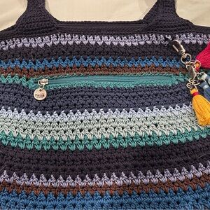 The Sak Navy and Teal Crochet Shoulder Bag